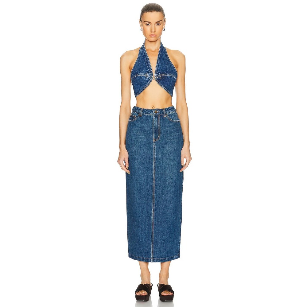 POSSE HarveyMaxi Skirt Denim 30 Blue Cotton Minimalist Western Y2K